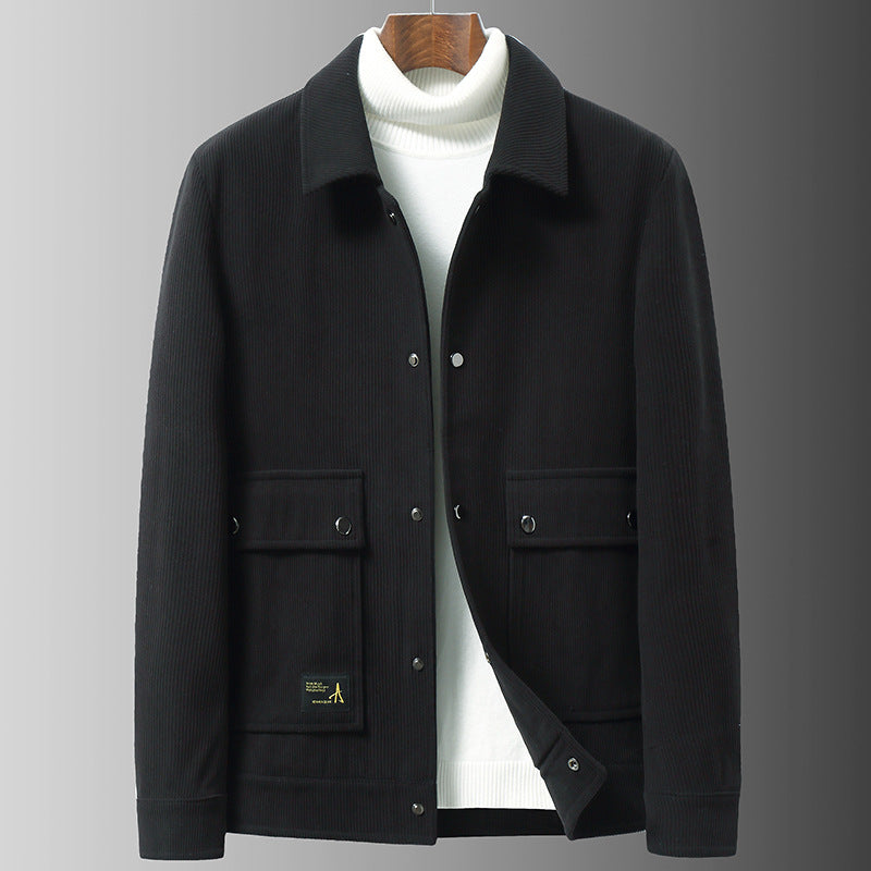 Men's structured corduroy transitional jacket with snap button front and patch pockets Mune Fashion