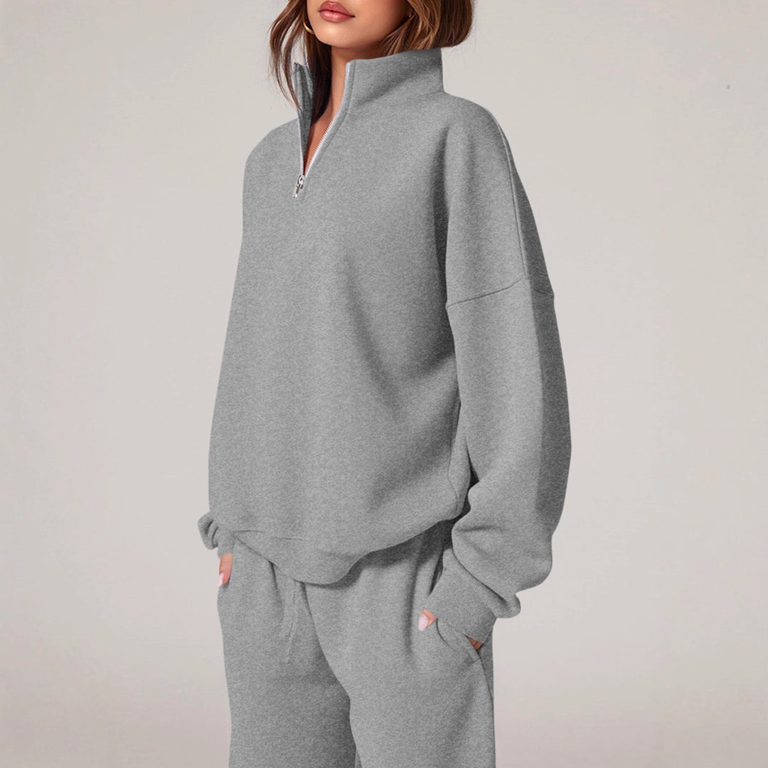 Women's oversized tracksuit with stand-up collar, half zipper and wide leg Mune Fashion