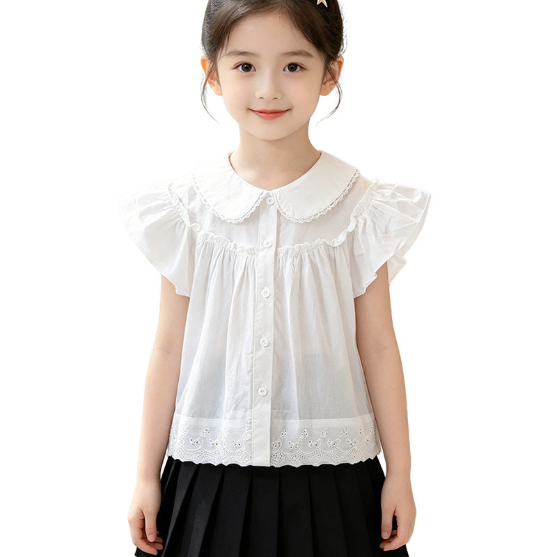 Girls elegant blouse with lace collar and ruffle details Mune Fashion