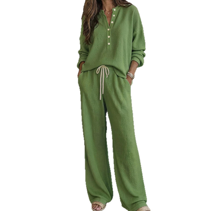Women Casual Waffle Knit Suit Mune Fashion