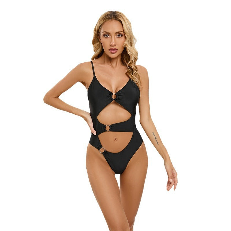 Women's one-piece swimsuit with creative cut-out design and bold rings Mune Fashion