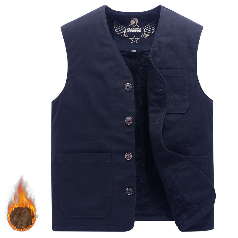 Men's Sleeveless Canvas Teddy Vest with Warming Fleece Lining and Patch Pockets Mune Fashion