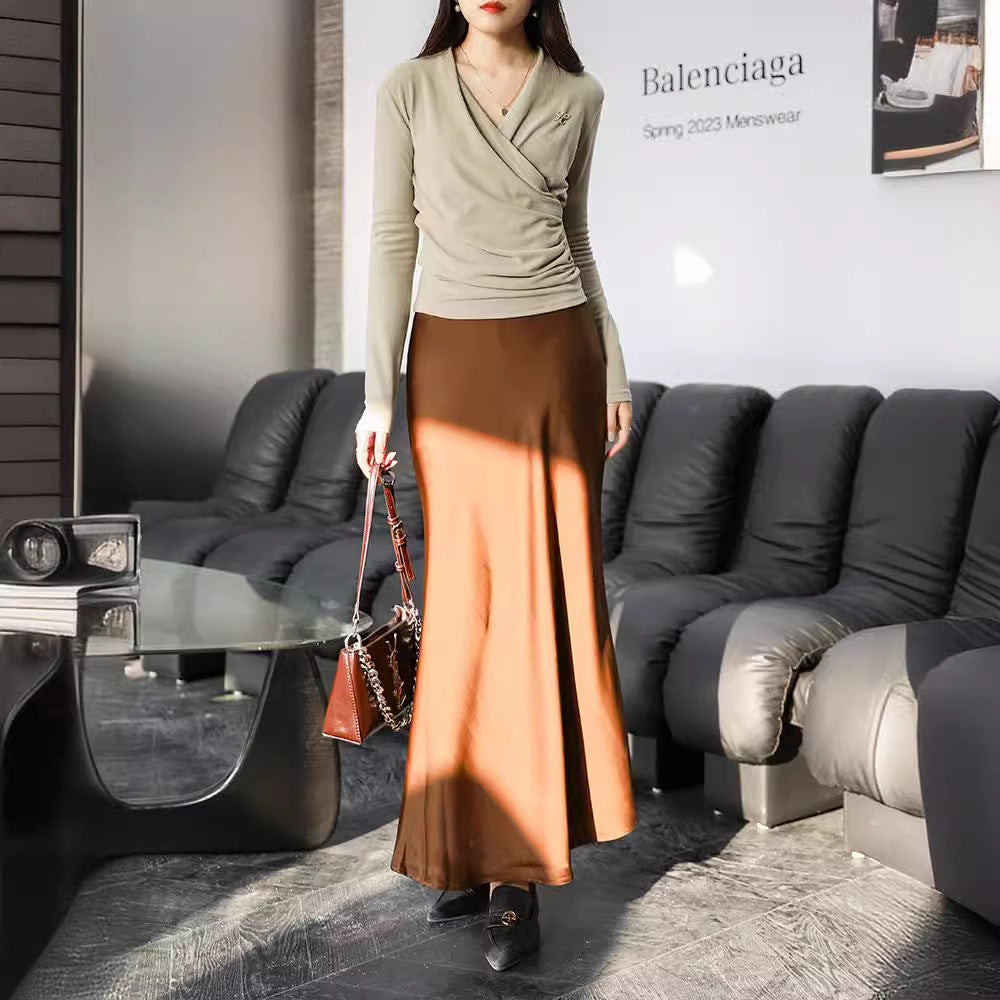 Women's nan bias-cut maxi skirt with high, seamless waistband and flowing satin look Mune Fashion