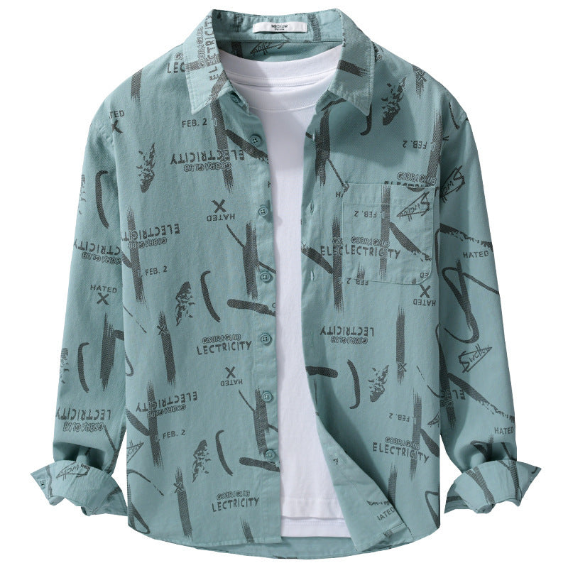 Men's Lightweight Cotton Crinkle Shirt in Relaxed Fit with Typo Allover Print and Applied Chest Pocket Mune Fashion
