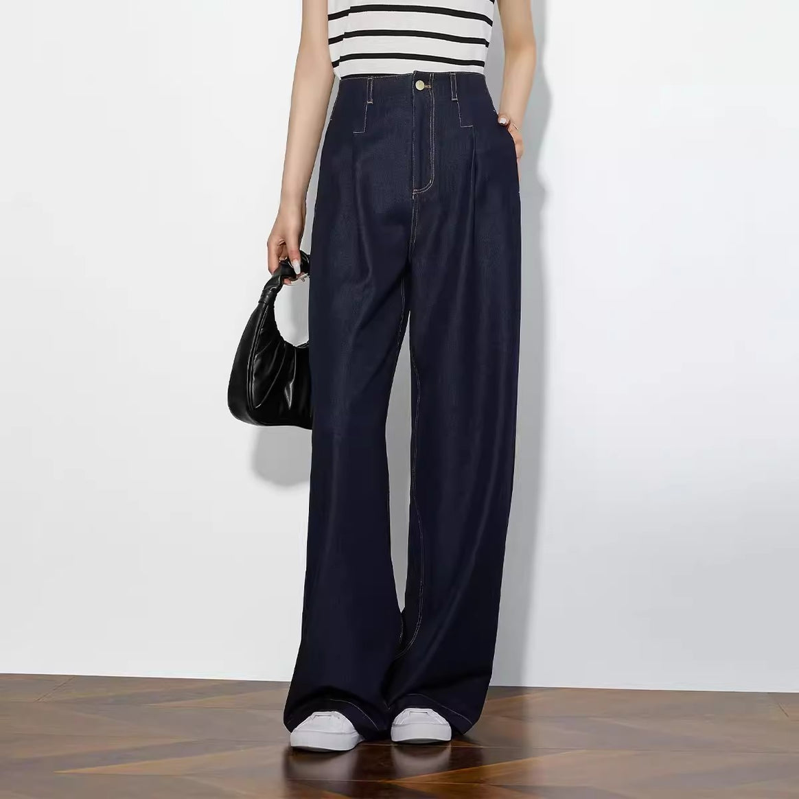 Women Elegant High Waisted Wide-Leg Jeans Drune