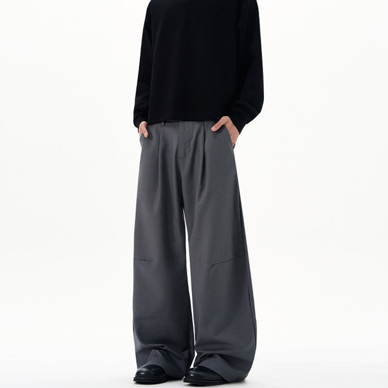 Men's Ultra Wide Pleated Trousers with Low Crotch and Flowing Twill Quality Mune Fashion
