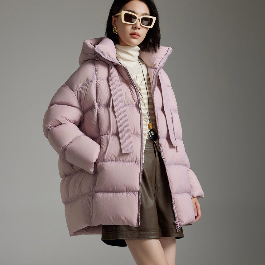 Ladies quilted warming down jacket with hood and loose silhouette Mune Fashion
