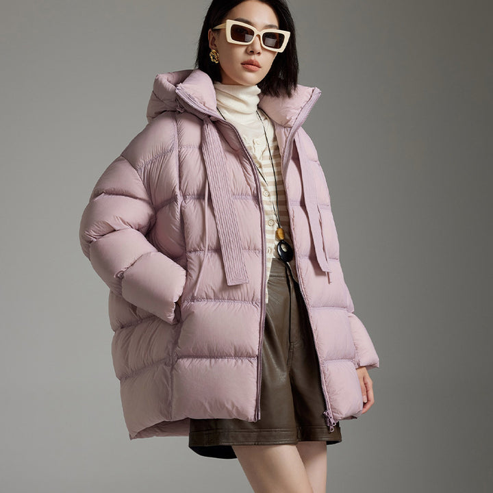 Ladies quilted warming down jacket with hood and loose silhouette Mune Fashion