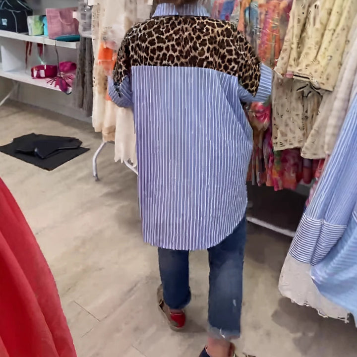 Women wide-cut poncho tunic with leopard print and decorative flamingo appliqués Mune Fashion
