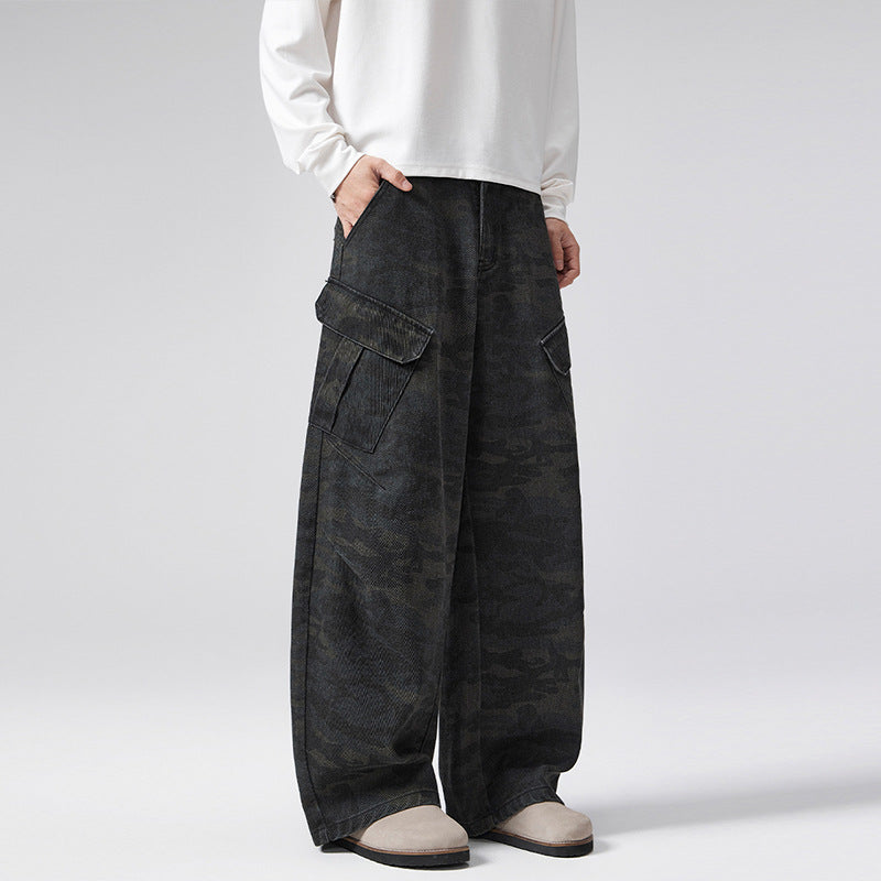 Men's extra-wide cargo pants in palazzo cut made of heavy camouflage denim Mune Fashion