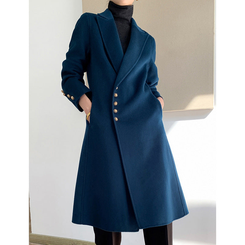 Women Elegant Wool Trench Coat Mune Fashion
