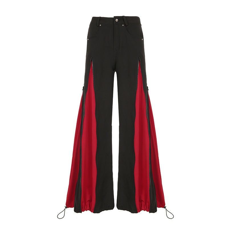 Women's high-cut zippered flare pants with contrasting inner inserts and drawstring hem Mune Fashion