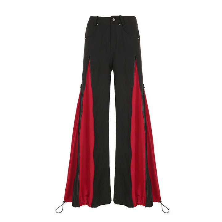 Women's high-cut zippered flare pants with contrasting inner inserts and drawstring hem Mune Fashion
