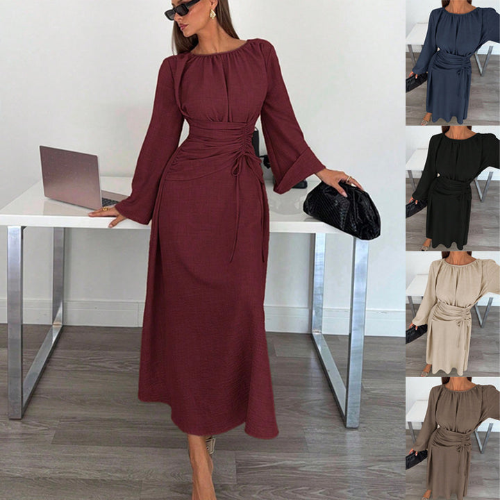Ladies Max Dress with gathered waist lacing and bell sleeves Mune Fashion