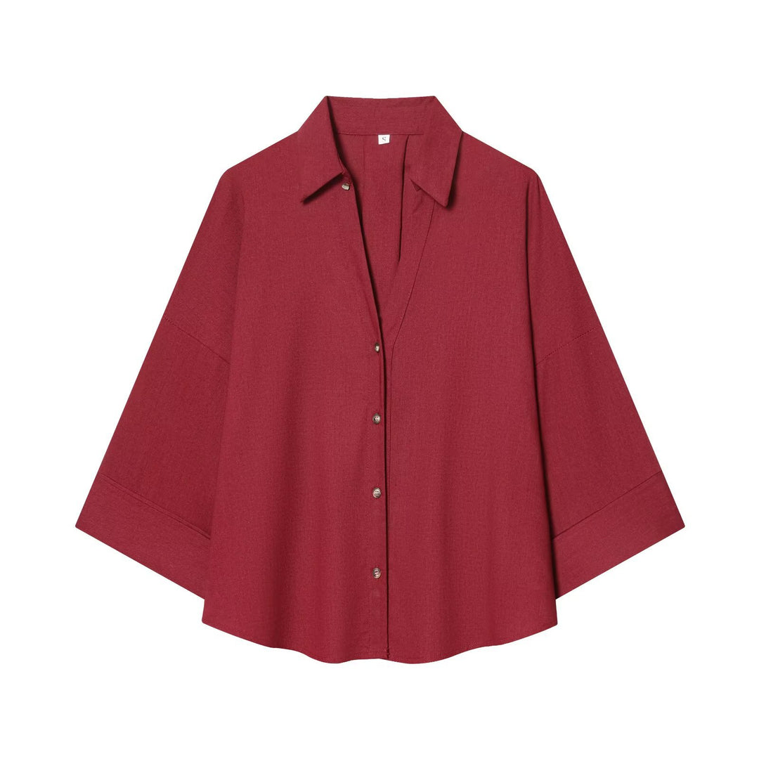Women's relaxed oversized shirt blouse with wide collar and three-quarter sleeves Mune Fashion