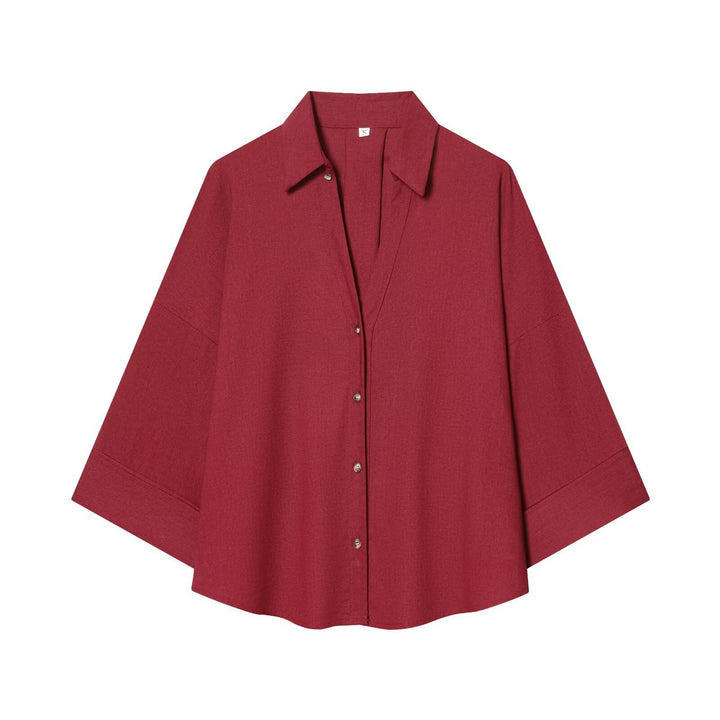 Women's relaxed oversized shirt blouse with wide collar and three-quarter sleeves Mune Fashion