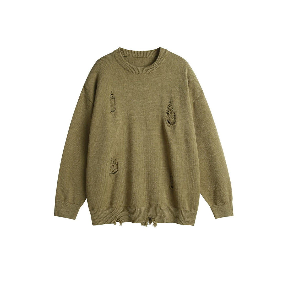 Unisex Oversize Knit Sweater with Destroyed Detail and Ribbed Cuffs Mune Fashion