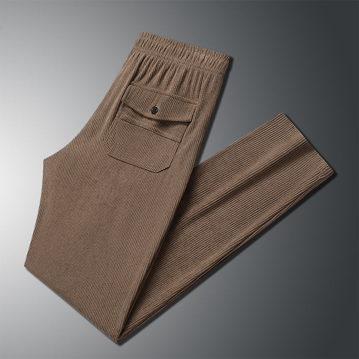 Men Straight-Leg Ribbed Structure Lounge Pants with Elastic Waistband and Flap Pocket Mune Fashion