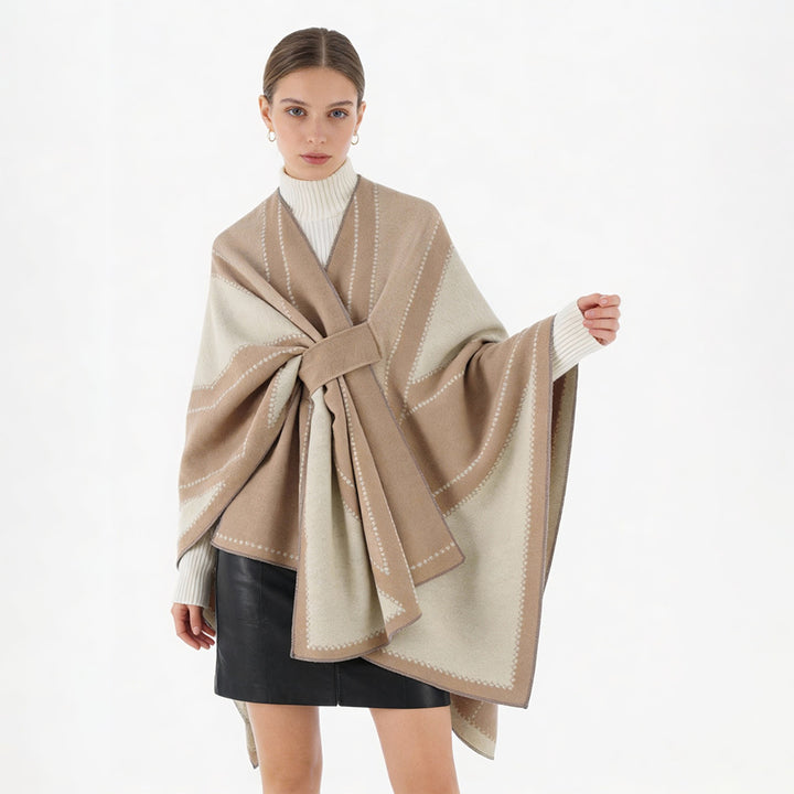 Women Oversize Cape made of Jacquard knit with tie loop Mune Fashion