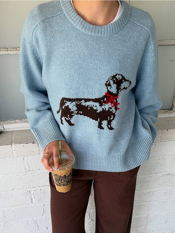 Women's knit sweater with dachshund intarsia and relaxed oversized fit Mune Fashion