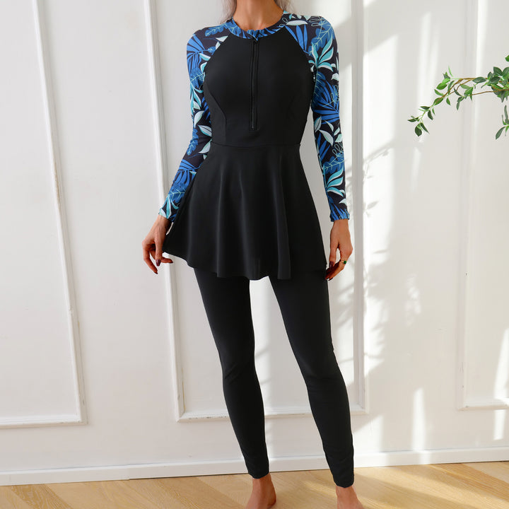 Women Fashionable Long Sleeve Swimsuit with Asymmetrical Cut Mune Fashion