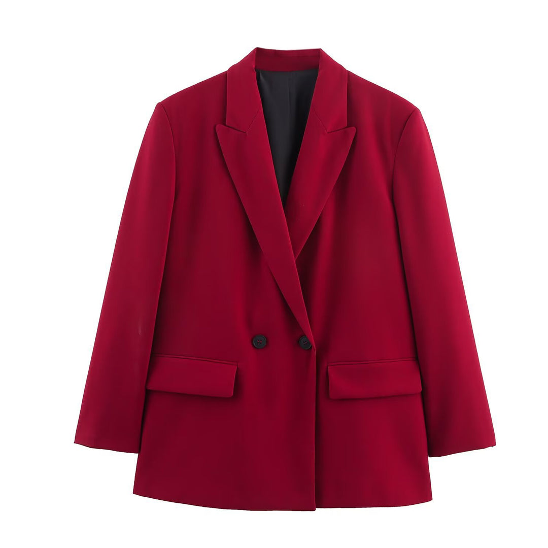 Women's Double-Breasted Blazer with Lapel Collar, Longer Oversized Cut and Flap Pockets Mune Fashion
