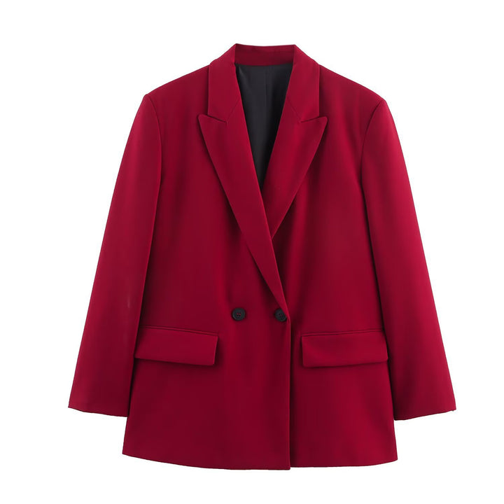 Women's Double-Breasted Blazer with Lapel Collar, Longer Oversized Cut and Flap Pockets Mune Fashion