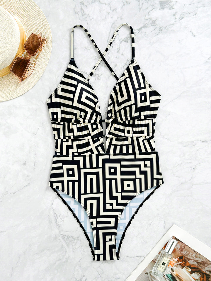 Women One-Piece Swimsuit with Geometric Pattern Mune Fashion