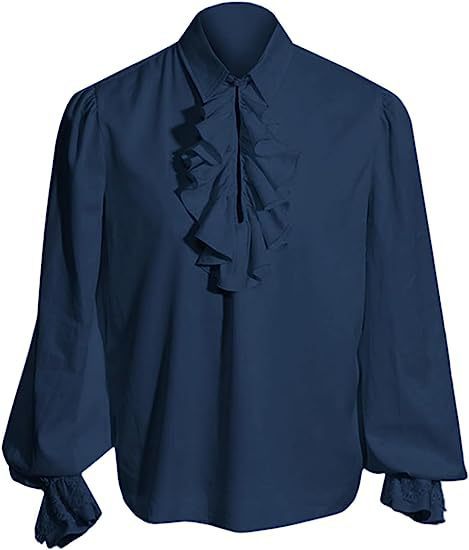 Men's elegant baroque ruffle shirt with stand-up collar, frilled chest, and lace cuffs Mune Fashion