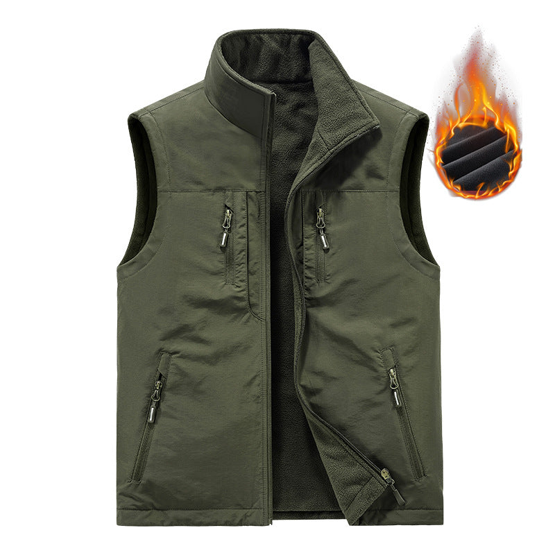 Men's Thermal Outdoor Vest with Fleece Inner Lining, Windproof Shell and Multiple Zipper Pockets Mune Fashion