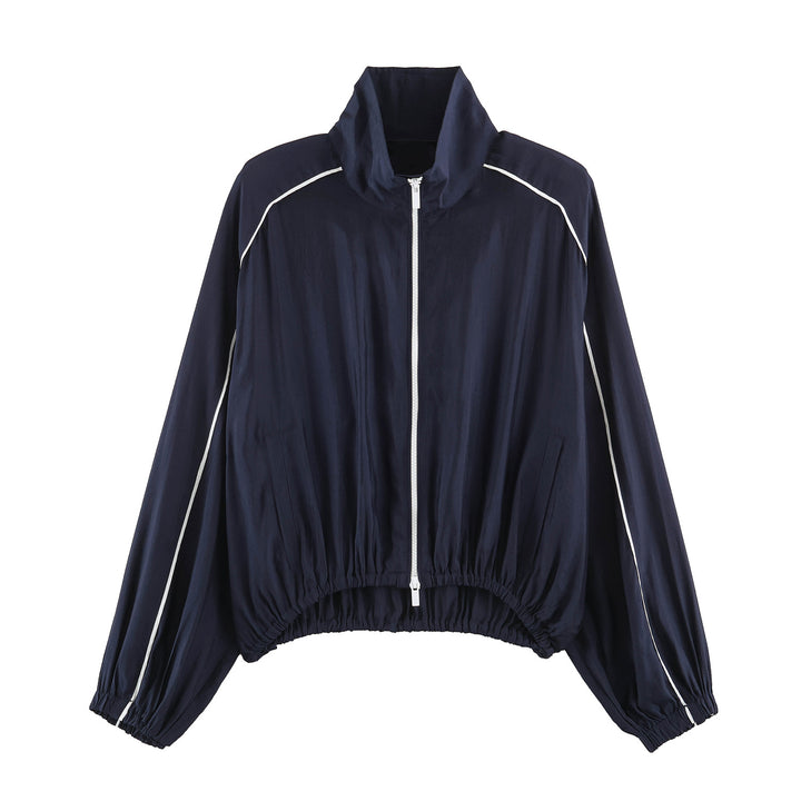 Women's Lightweight Cropped Bomber Jacket with Funnel Neck and Elastic Hem Mune Fashion