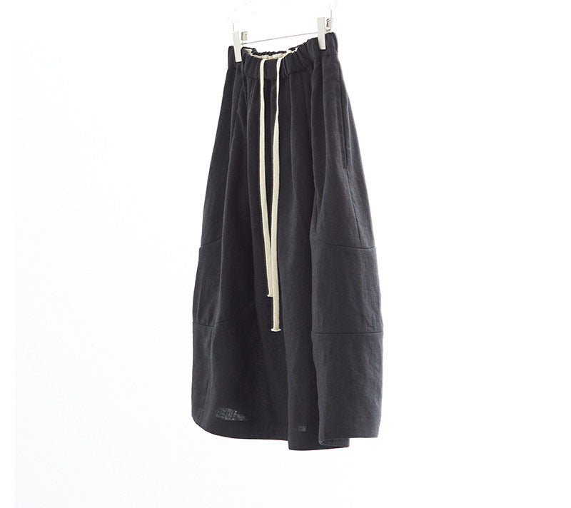 Ladies Comfortable, Loose Linen Skirt with Waist Drawstring Mune Fashion