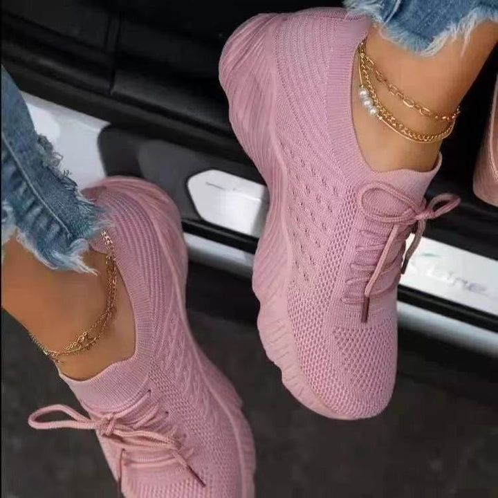 Women's Breathable Knit Sneakers with Elastic Shaft and Non-Slip Profile Sole Mune Fashion