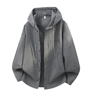 Men's Oversized Checkered Shirt with Hood, Drawstring & Concealed Button Placket Mune Fashion