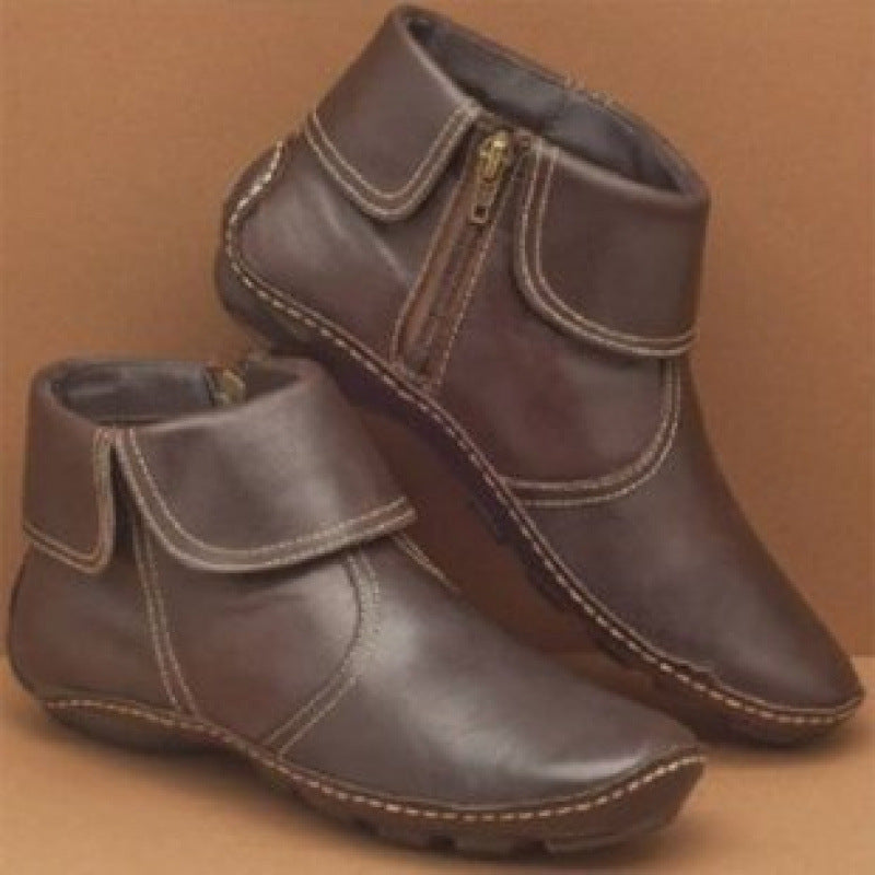 Ladies ankle-high leather-look ankle boots with foldable cuff and side zipper Mune Fashion
