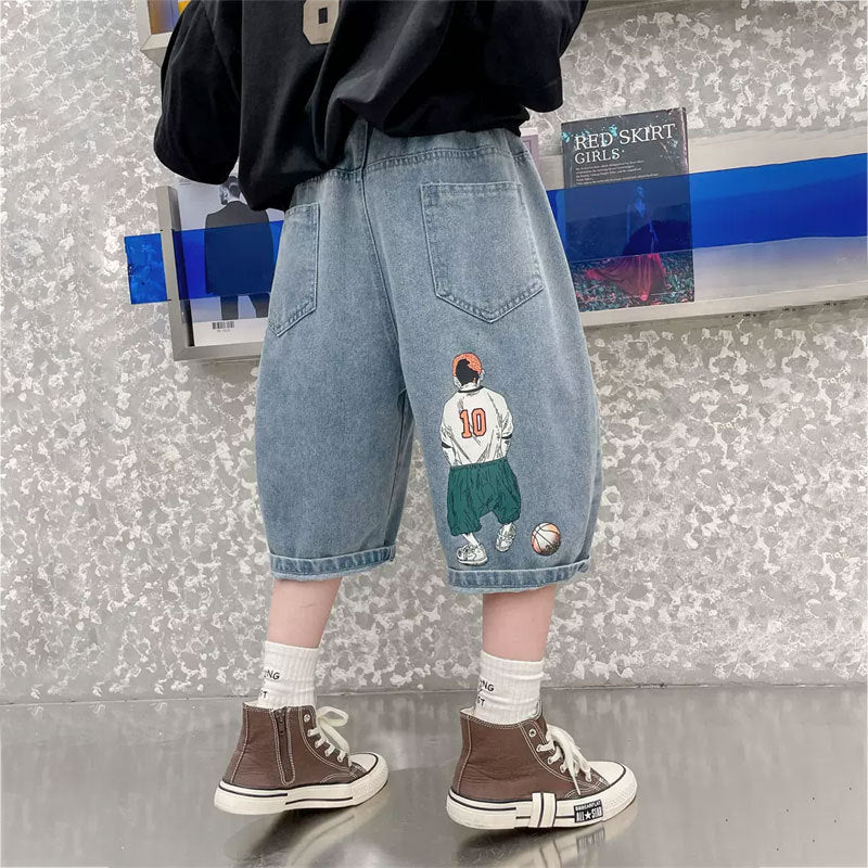 Boys casual denim shorts with creative graphic print Mune Fashion