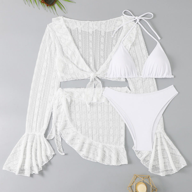 Women's Two-Piece Swimwear Set with Long-Sleeved Top and Playful Wrap Skirt Mune Fashion