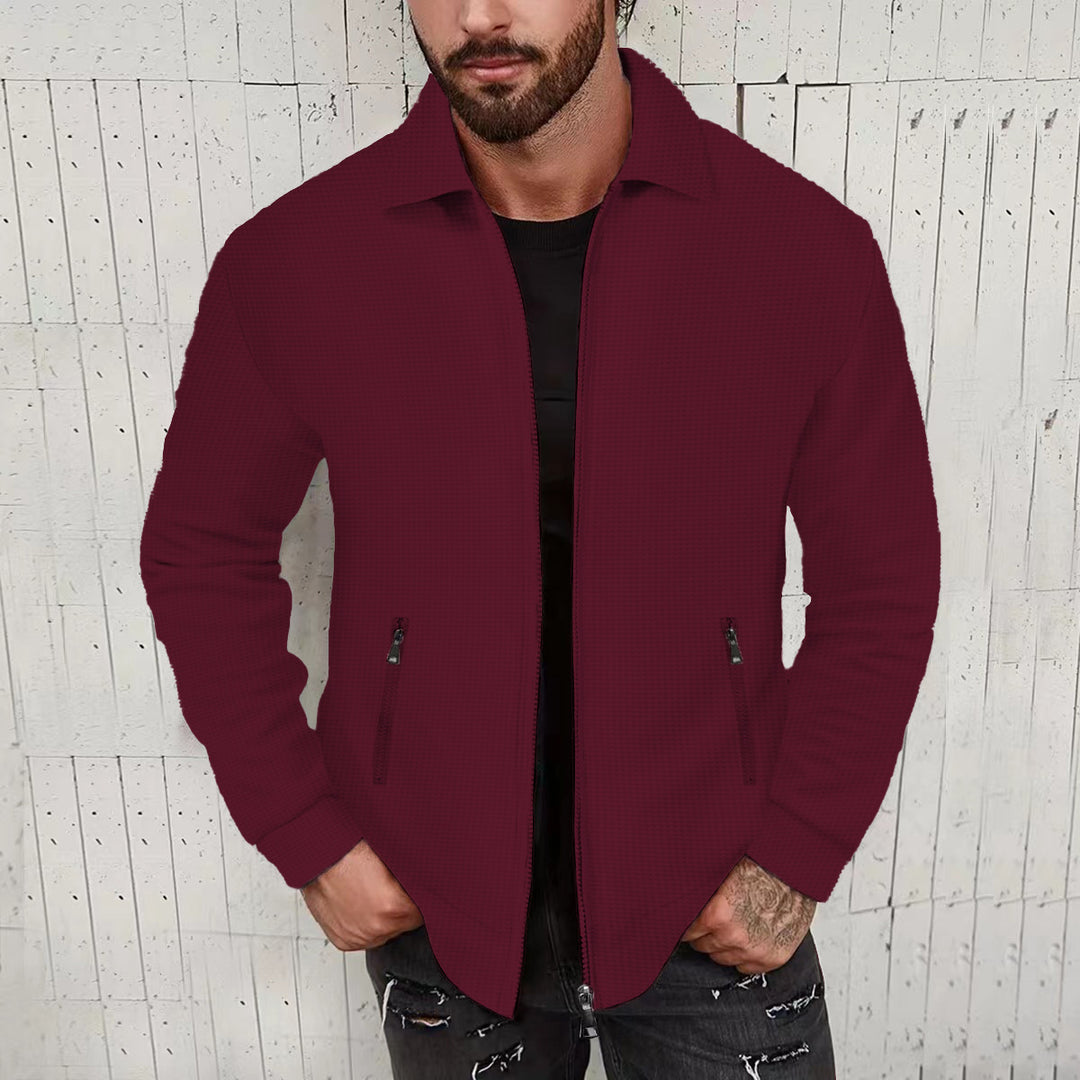 Men's nano minimalist stand collar fine knit transitional jacket with two-way zipper and concealed zip pockets Mune Fashion