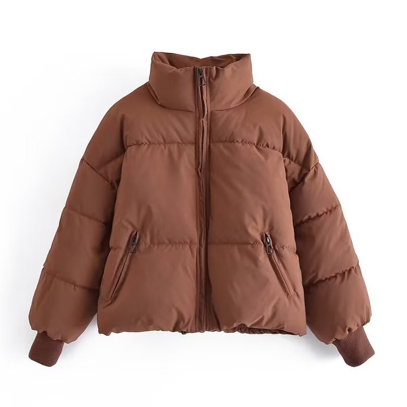 Women's Short Quilted Puffer with High Standing Collar and Ribbed Cuffs Mune Fashion
