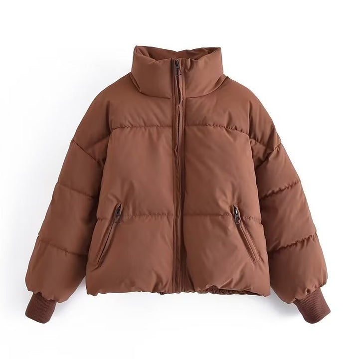 Women's Short Quilted Puffer with High Standing Collar and Ribbed Cuffs Mune Fashion