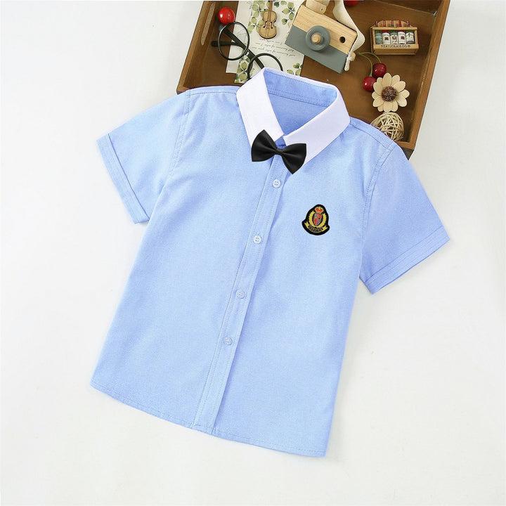 Boys Elegant Short Sleeve Shirt with Bow Tie Mune Fashion
