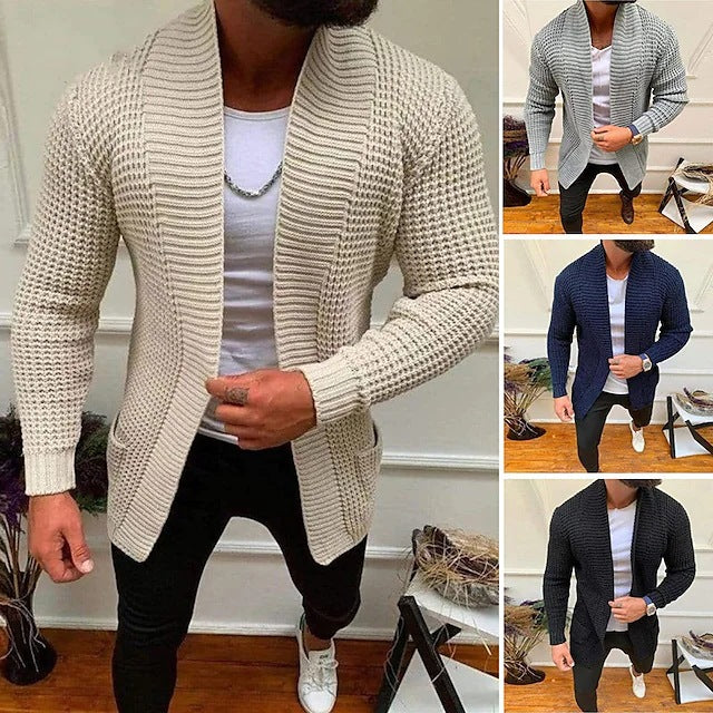 Men's knitted cardigan with shawl collar and textured waffle pattern Mune Fashion
