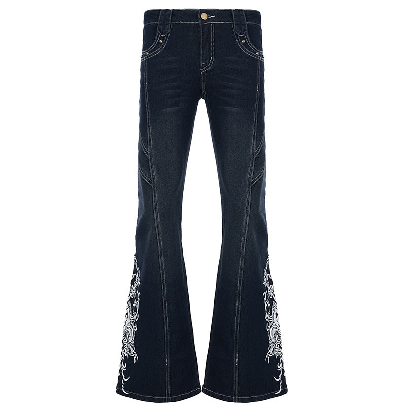 Women's flared jeans with high waist, decorative side embroidery and flared bootcut Mune Fashion