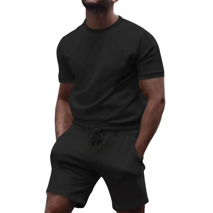 Men's minimalist jersey ensemble with comfortable round neck shirt and elastic drawstring shorts Mune Fashion