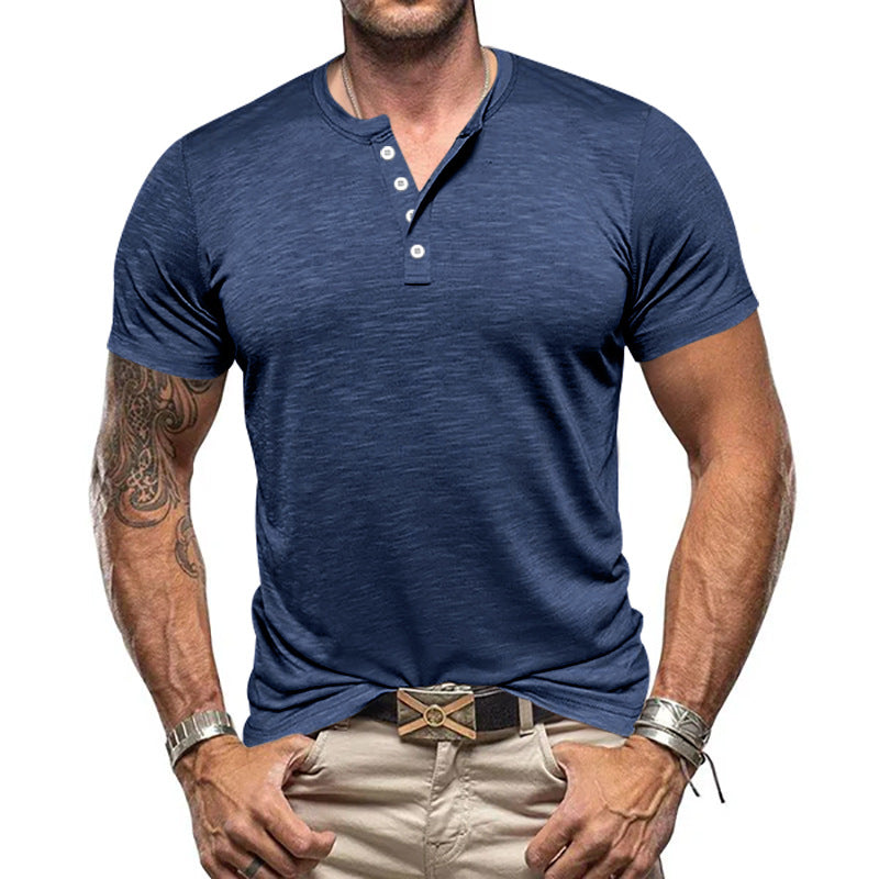 Men's nano athletic Henley t-shirt made of structured slub cotton with short button placket Mune Fashion