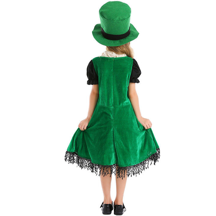 Girl Leprechaun Costume with Green Hat and Fringe Mune Fashion