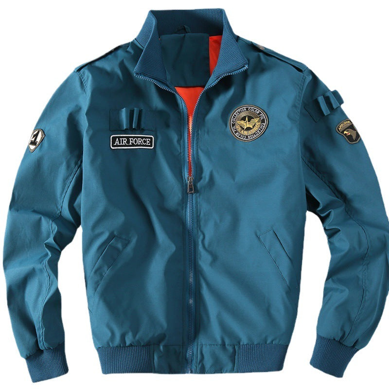 Men's Military-Inspired Bomber Jacket with Patches, Stand Collar & Zipper Mune Fashion