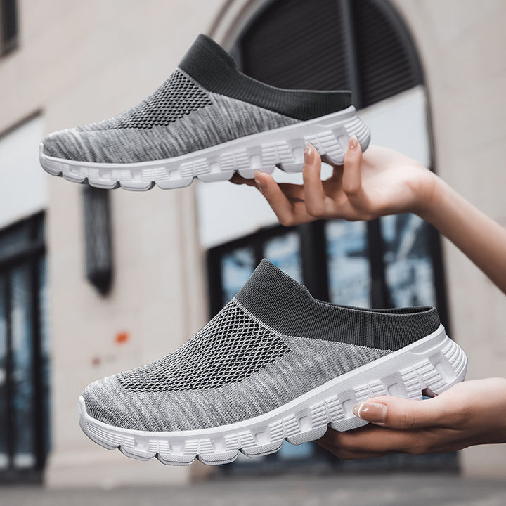 Unisex nan lighter travel slip-on mule with perforated air chamber sole and sock-like knitted shaft Mune Fashion