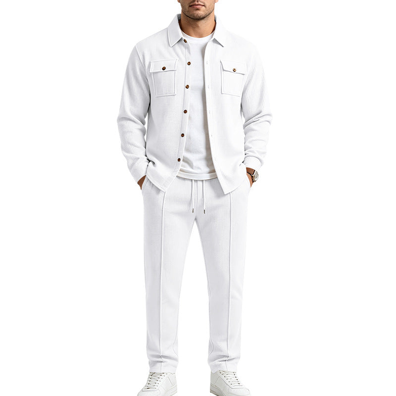 Men's Structured Knit Set Overshirt with Chest Pockets & Slim Jogging Pants Mune Fashion
