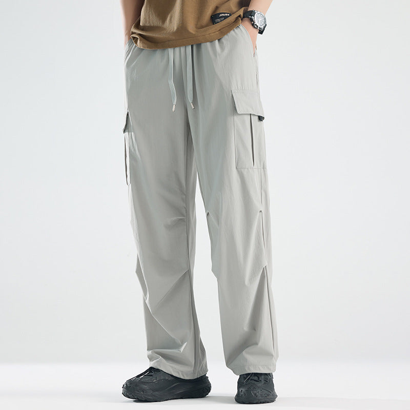 Men's Wide Tech Cargo Pants with Utility Pockets and Adjustable Waist Mune Fashion